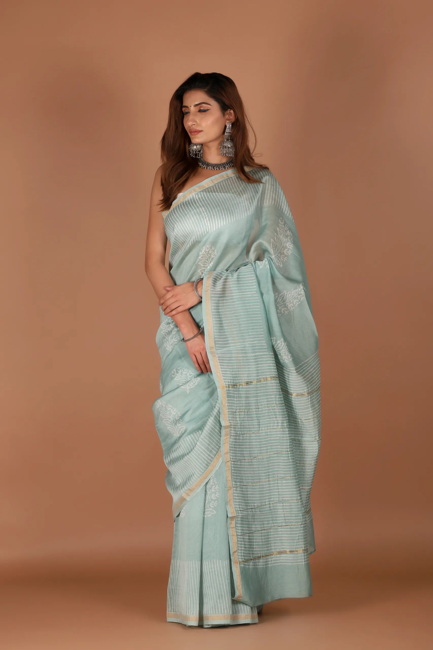 Sea Green Chanderi Silk Saree – Manmohi
