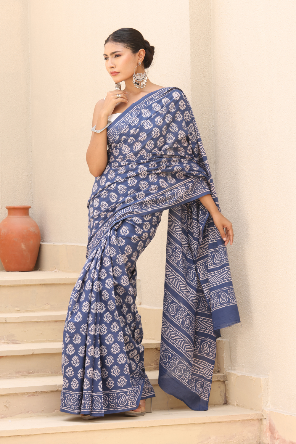 Serene Blue Cotton Saree – Breathable, Elegant & Everyday Chic