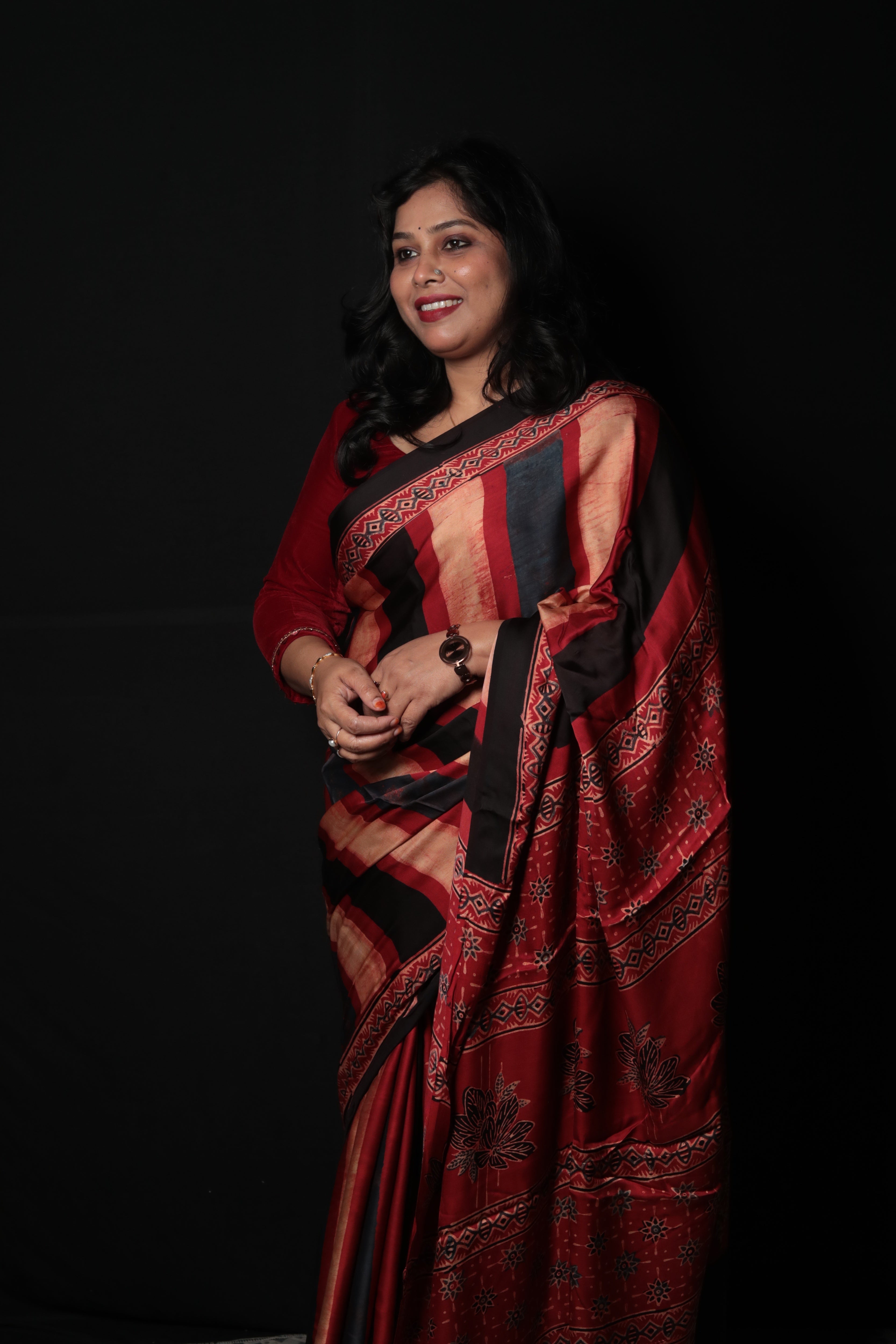 Pure Modal Silk Ajrakh Print Saree