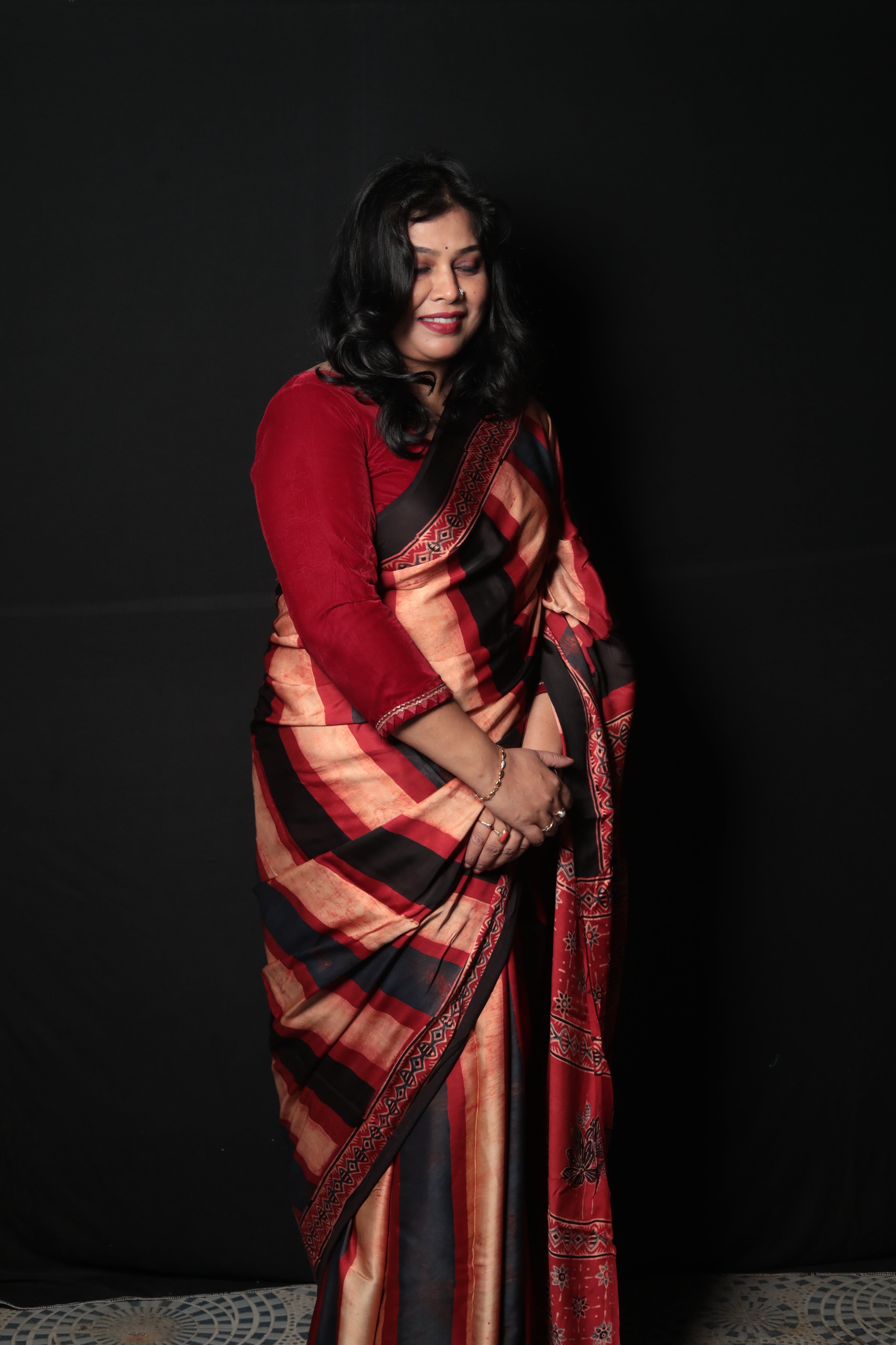 Pure Modal Silk Ajrakh Print Saree