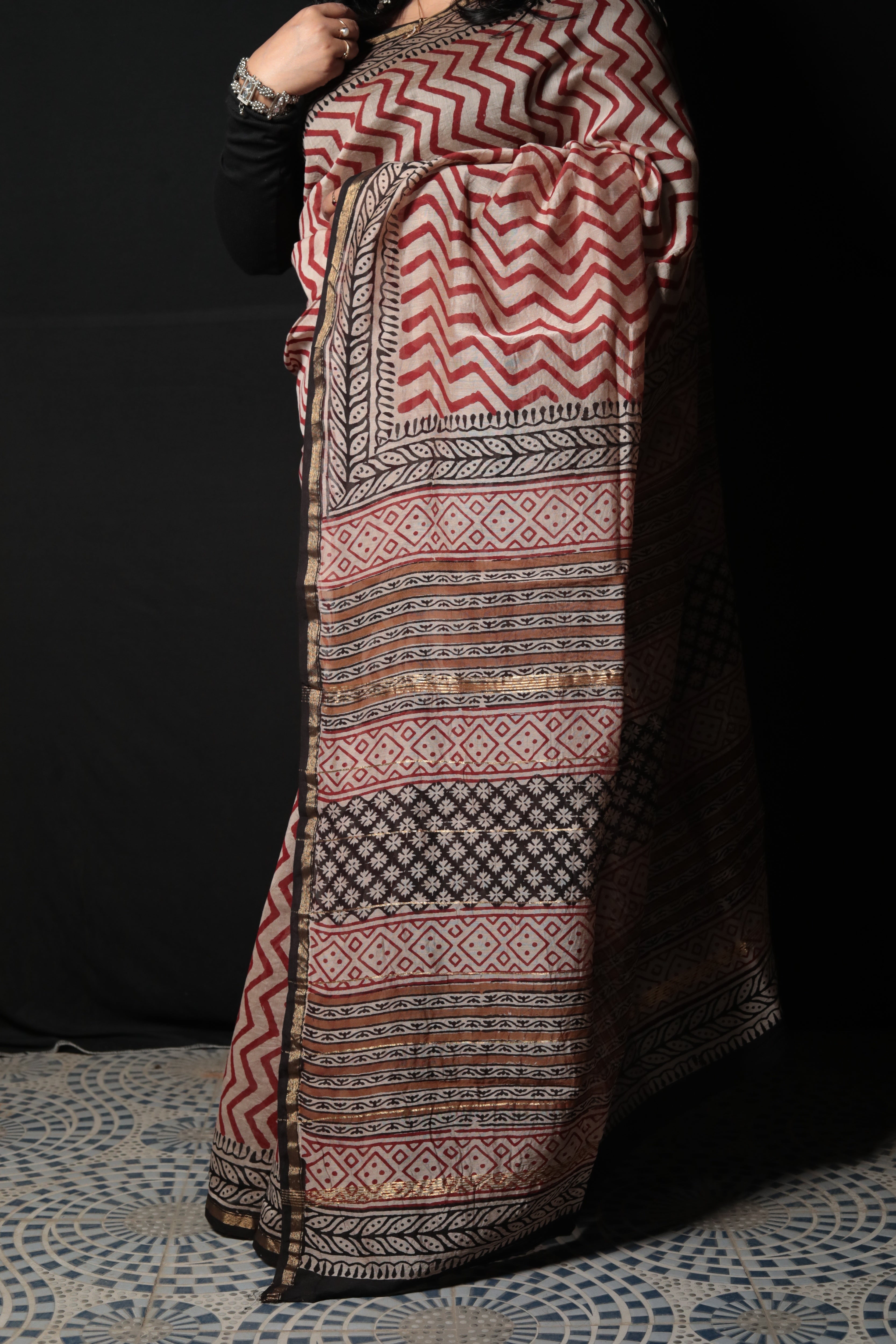 Maheswari Silk Saree Hand Block Print