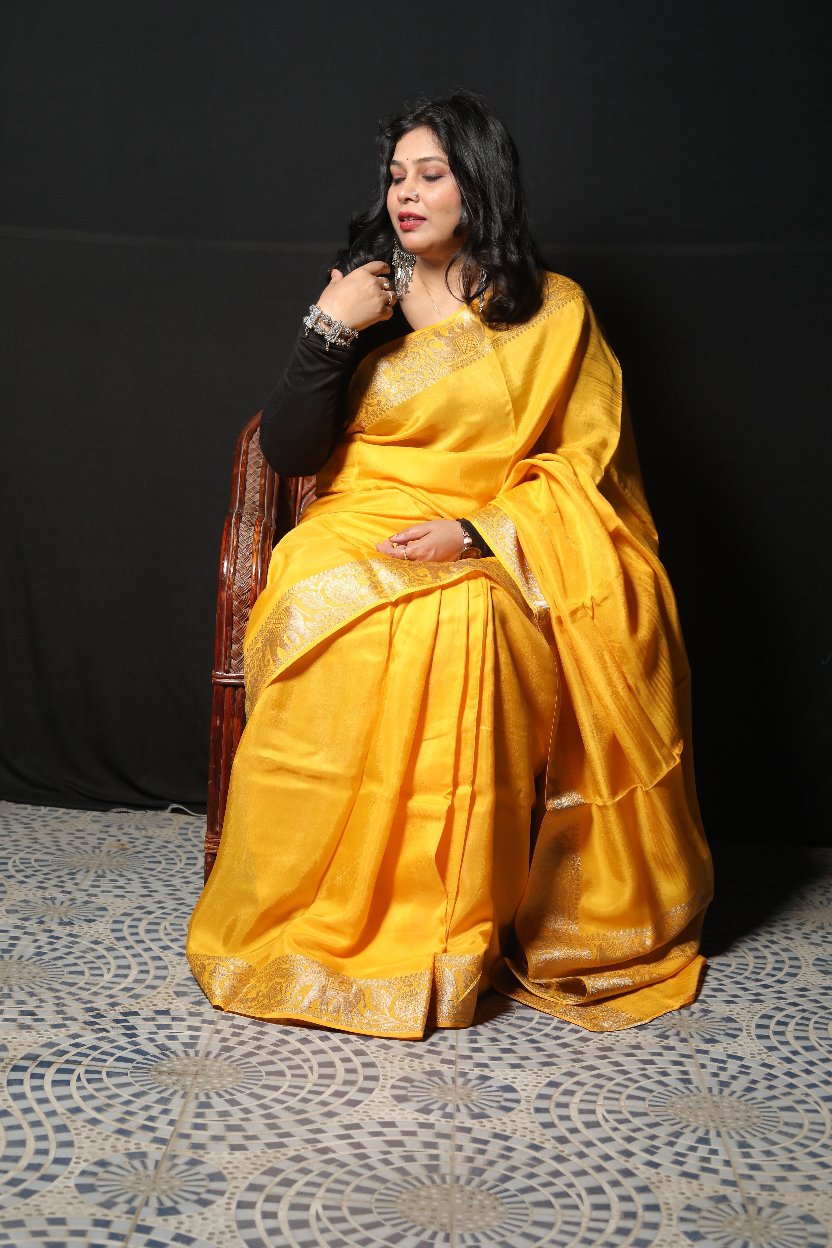Yellow Plain Dola Silk Saree with Zari Border