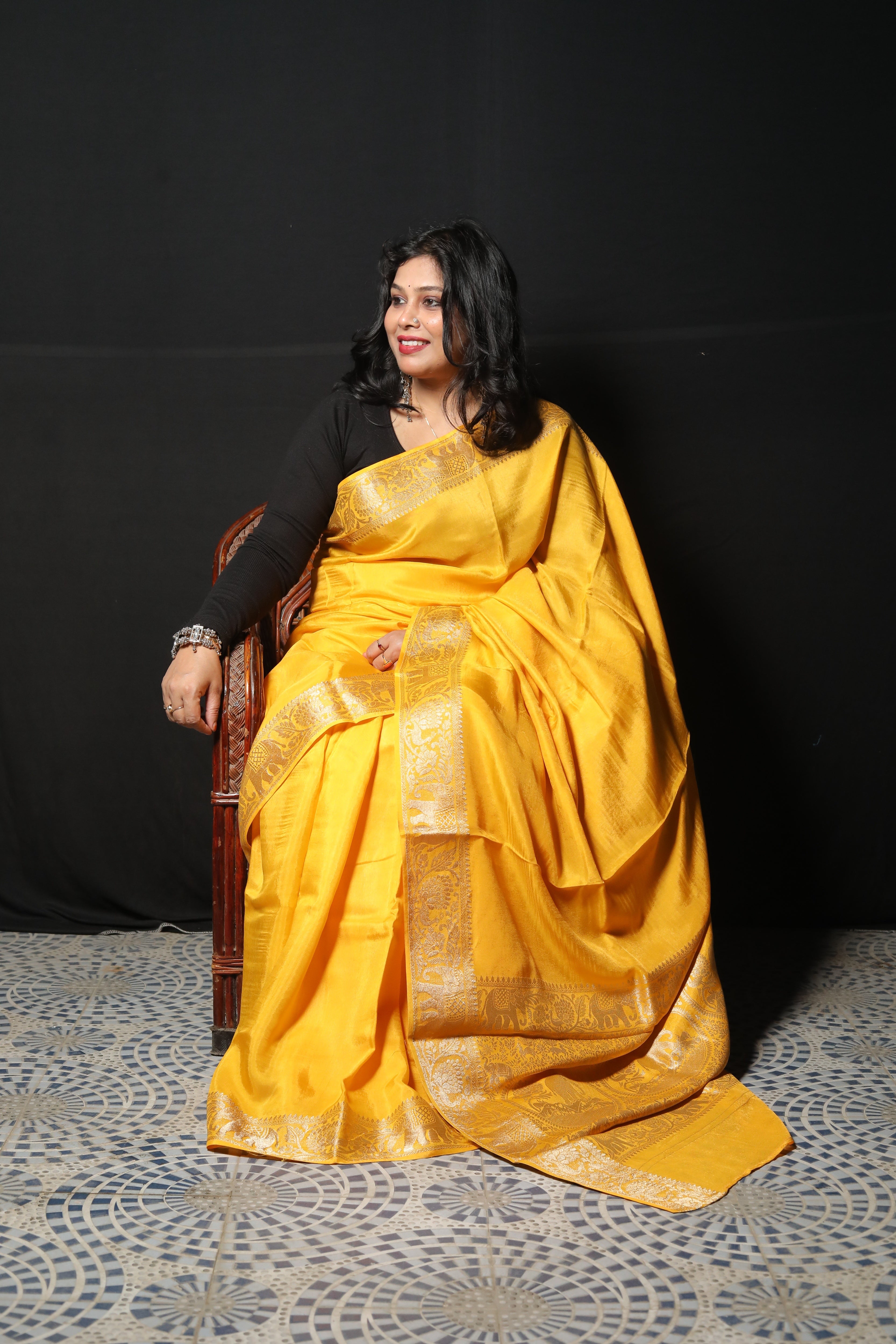 Yellow Plain Dola Silk Saree with Zari Border