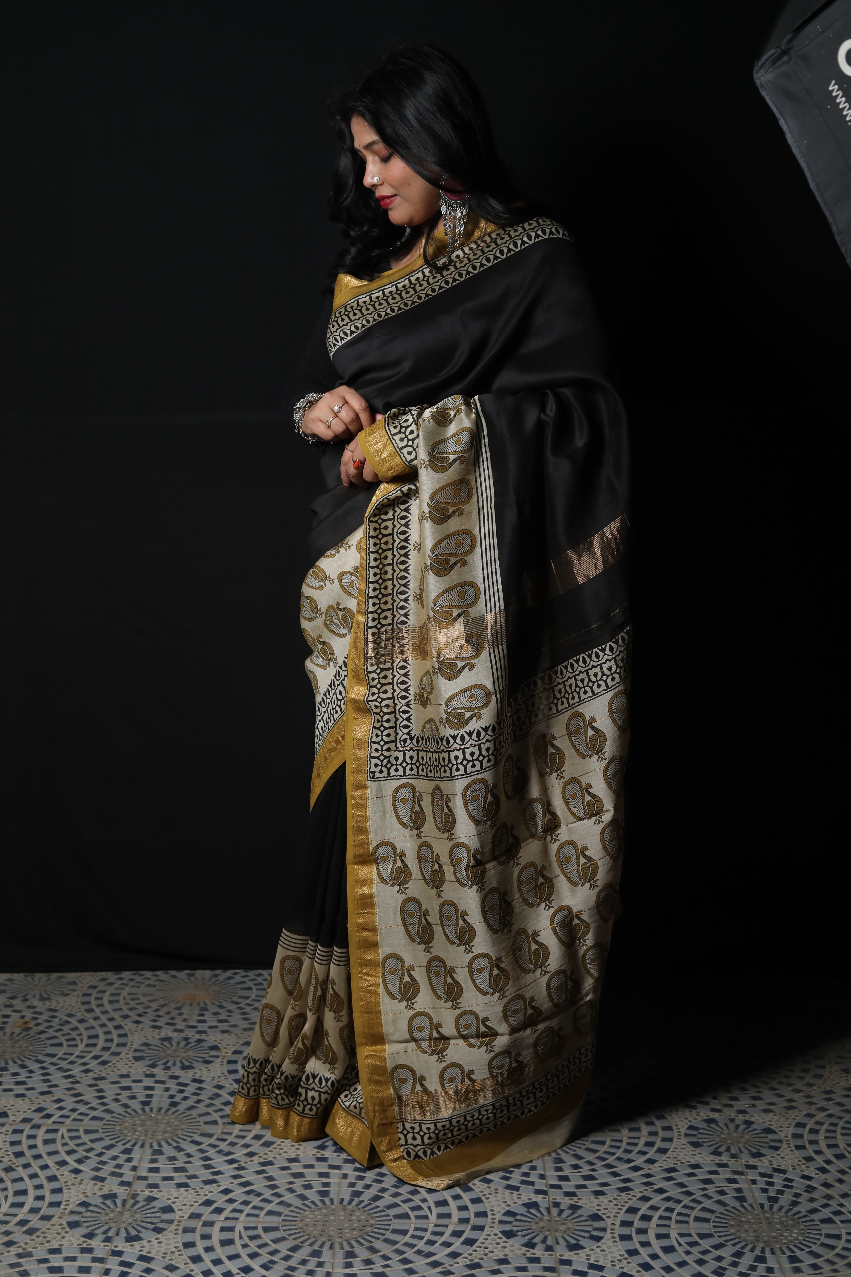 Pure Maheshwari Silk Hand Block Print Saree