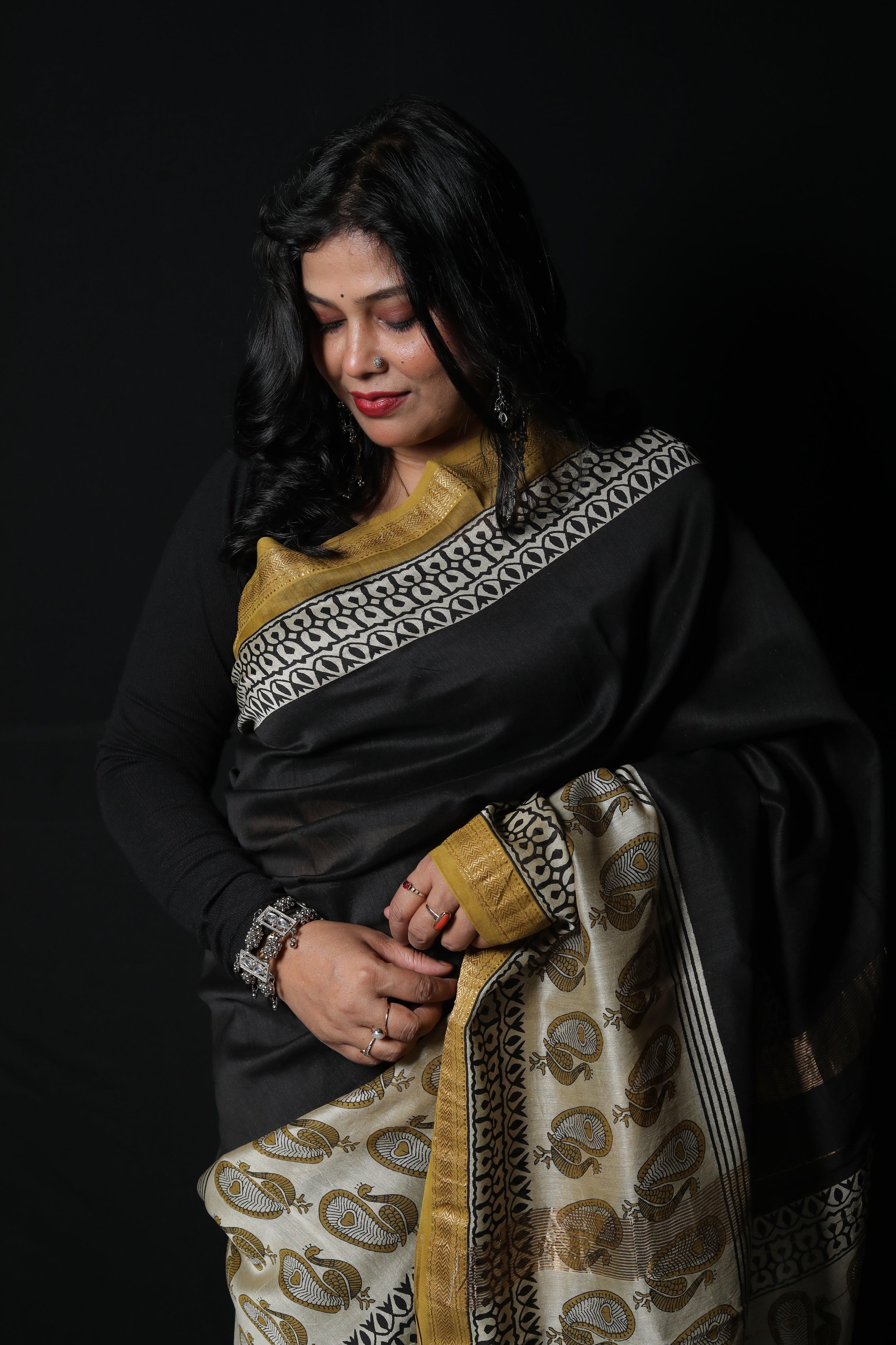 Pure Maheshwari Silk Hand Block Print Saree