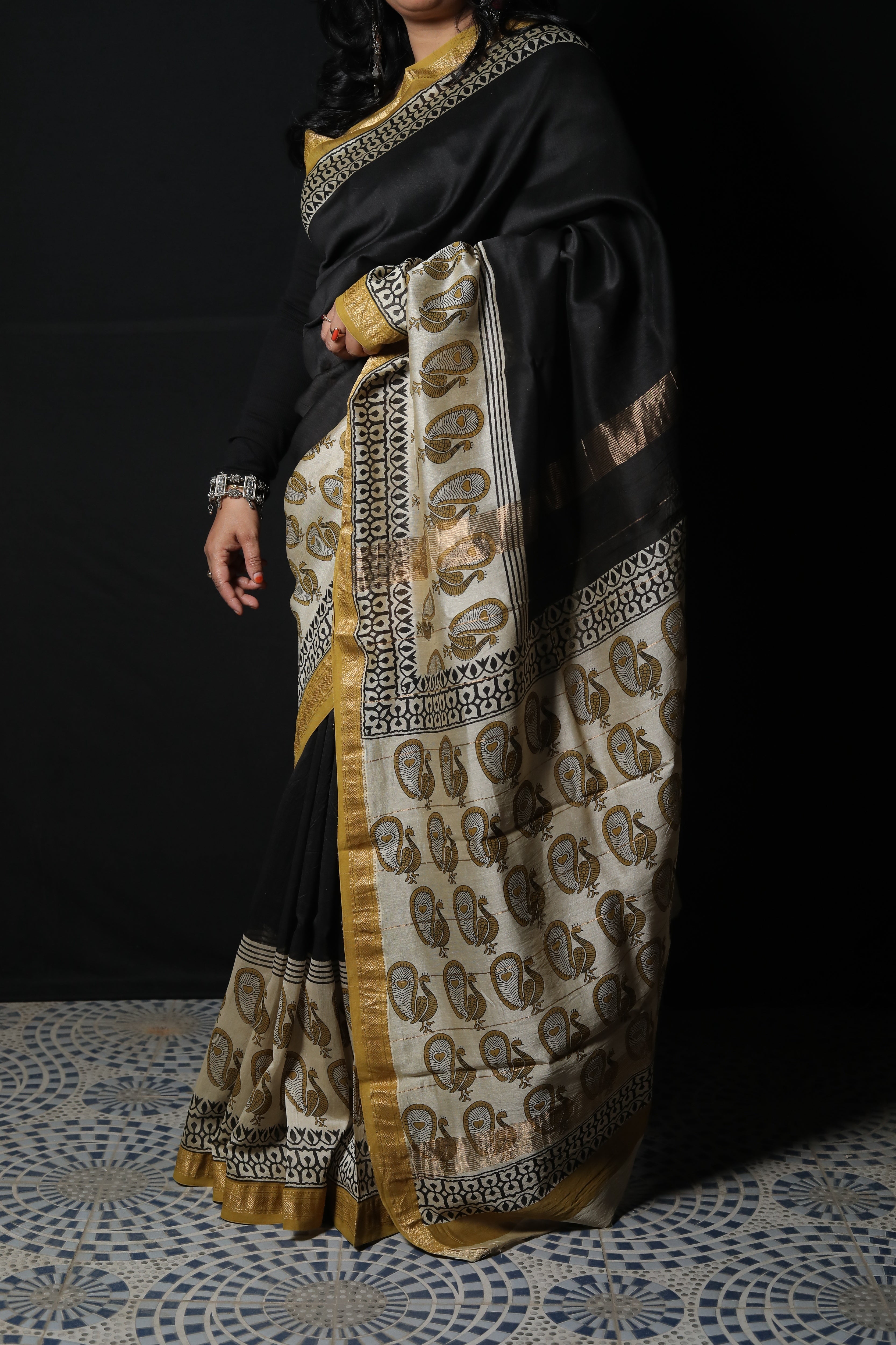 Pure Maheshwari Silk Hand Block Print Saree