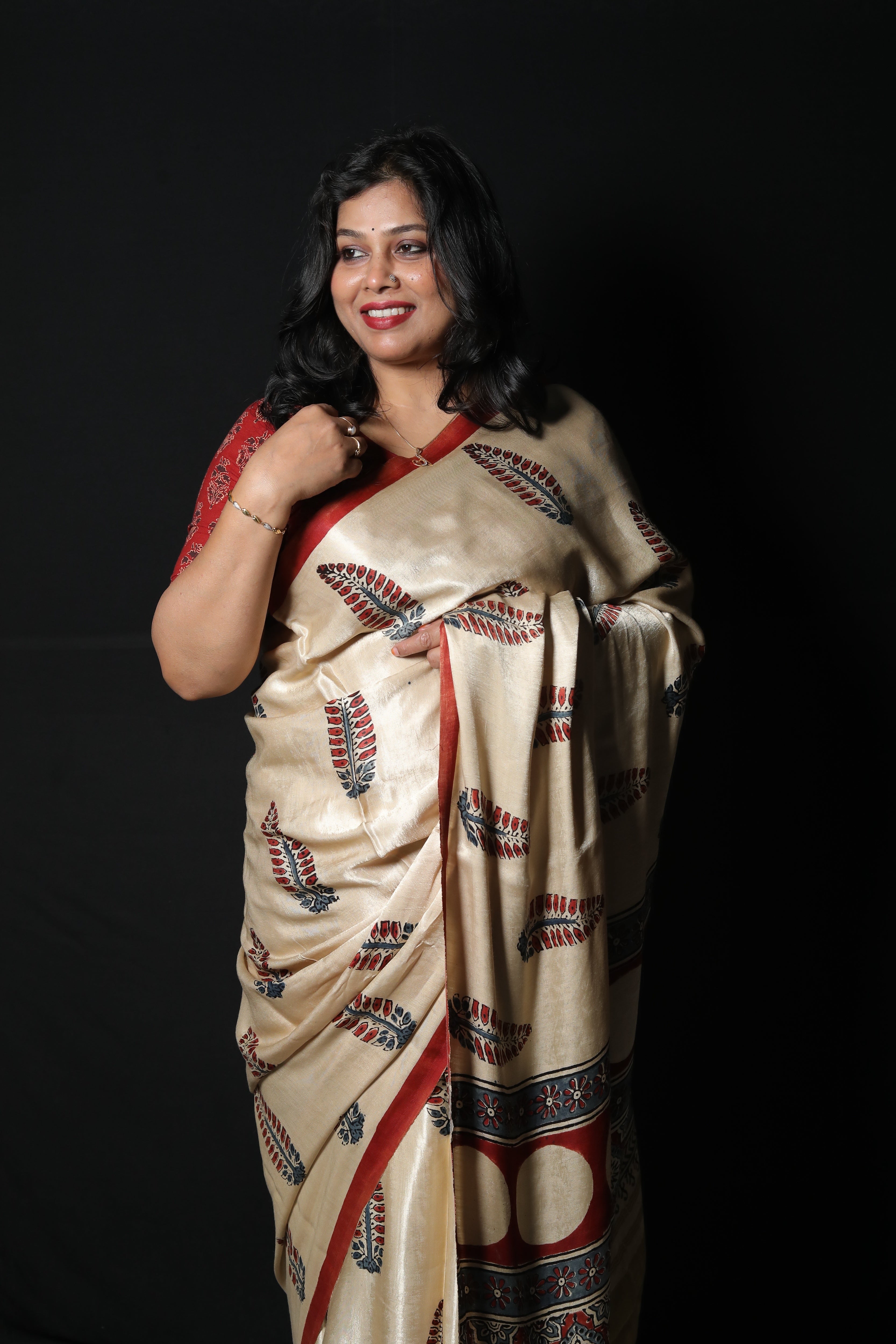 Pure Gajji Silk Ajrakh Print Saree