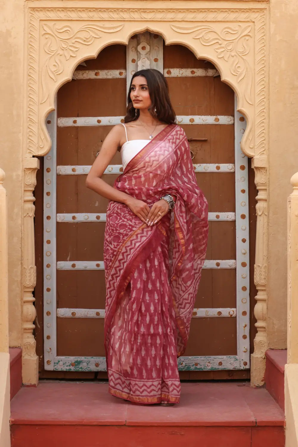 Rich Maroon Kota Doria Saree – Elegant, Lightweight & Timeless Tradition