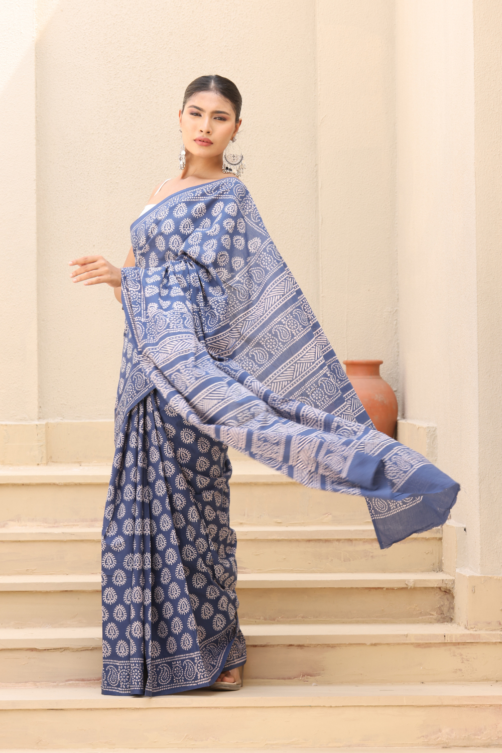 Serene Blue Cotton Saree – Breathable, Elegant & Everyday Chic