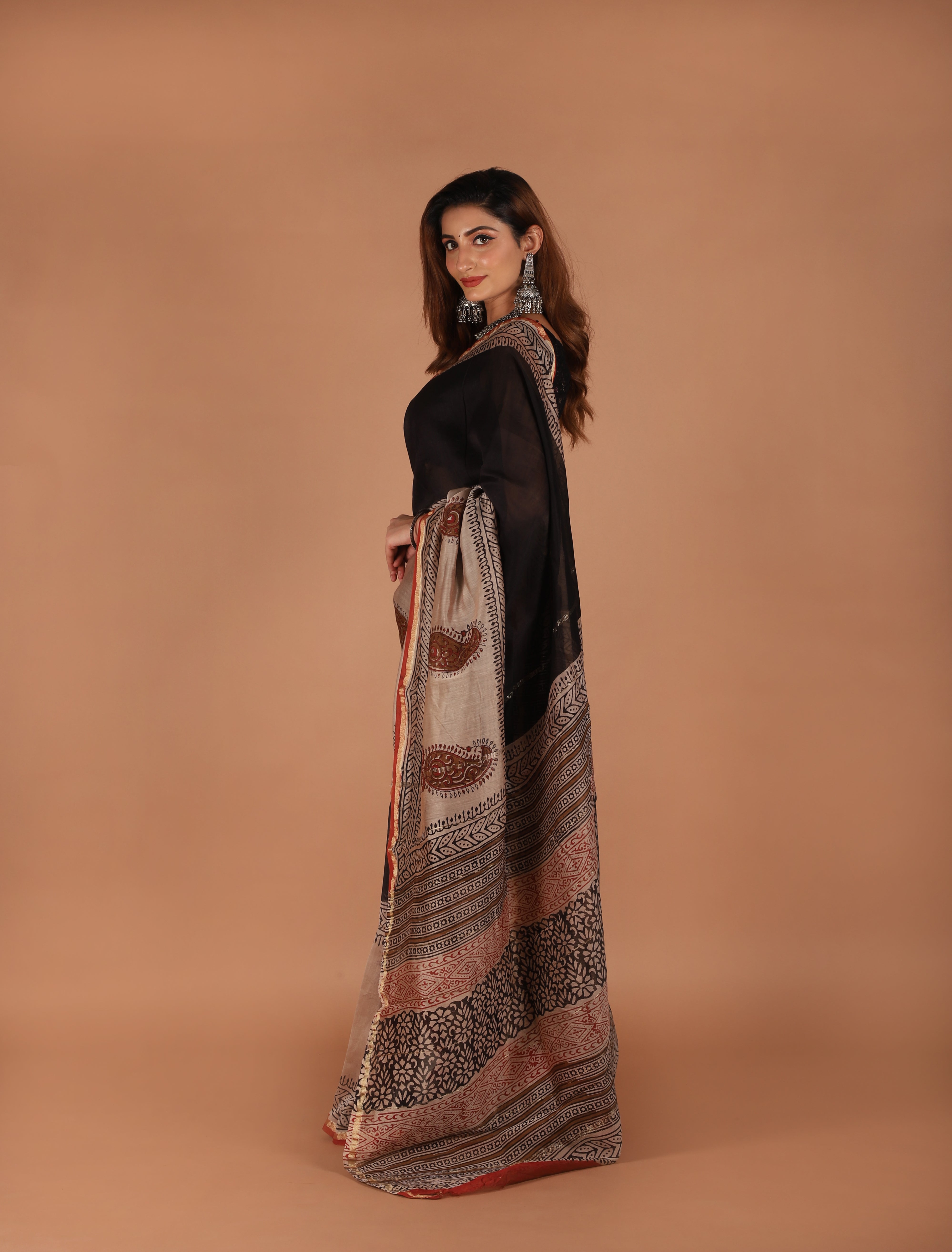 Blush Pink Chanderi Silk Saree with Hand Embroidered Border