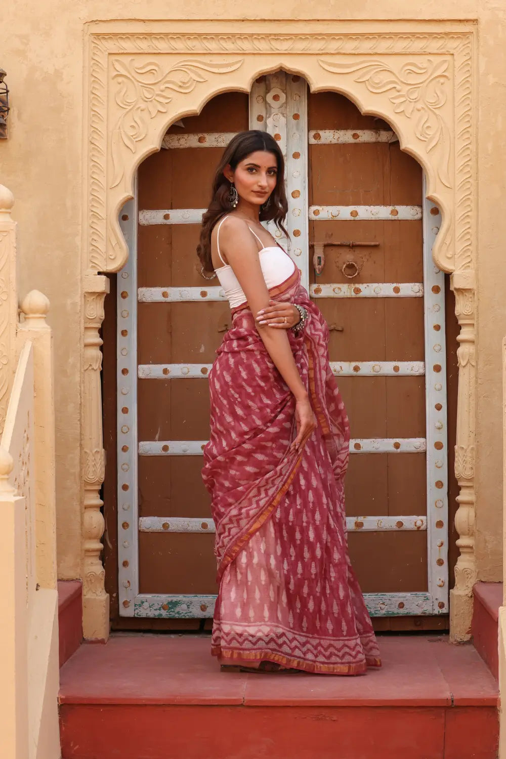 Rich Maroon Kota Doria Saree – Elegant, Lightweight & Timeless Tradition