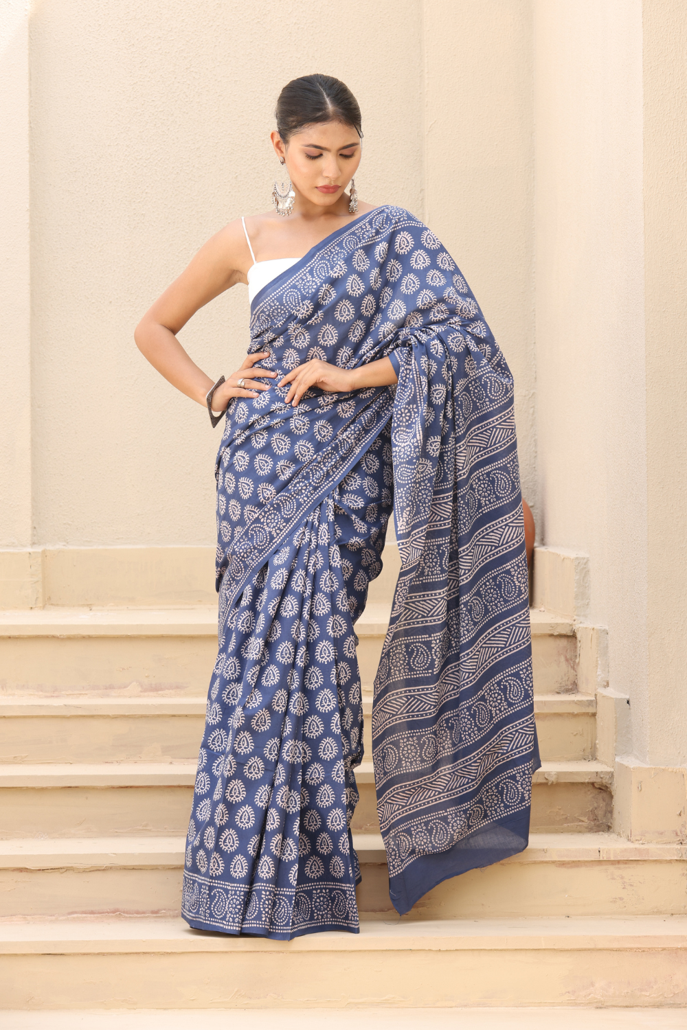 Serene Blue Cotton Saree – Breathable, Elegant & Everyday Chic