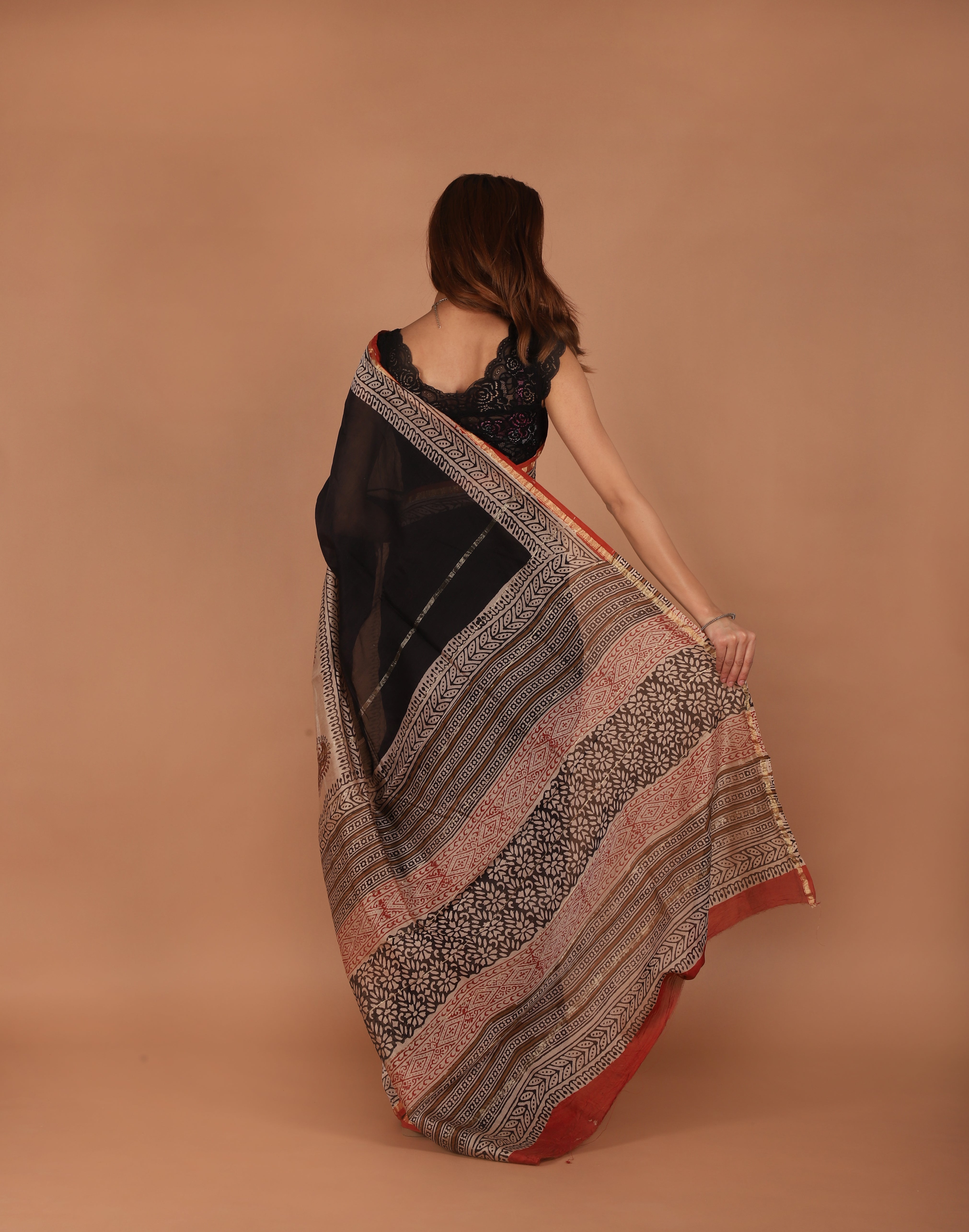 Blush Pink Chanderi Silk Saree with Hand Embroidered Border