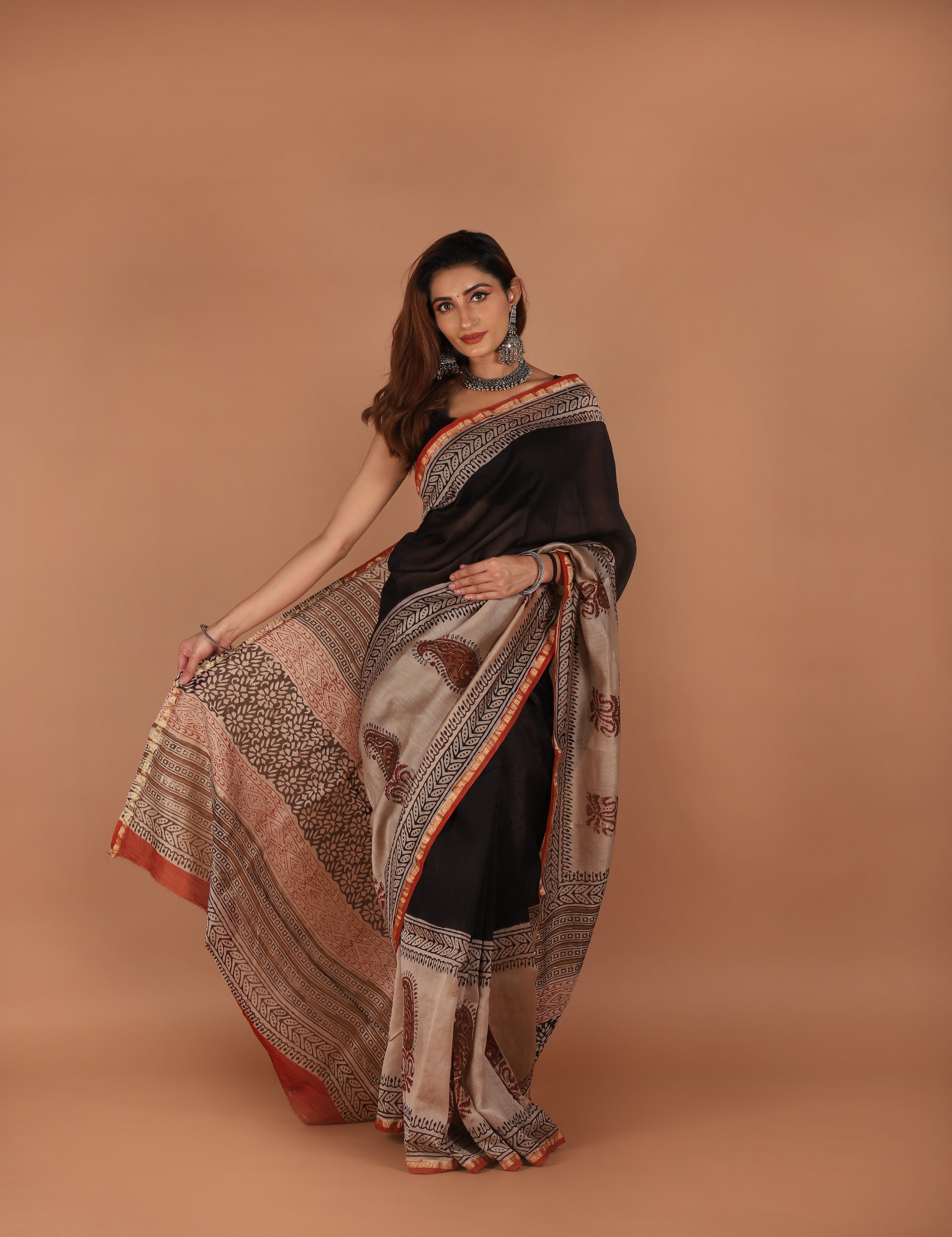 Blush Pink Chanderi Silk Saree with Hand Embroidered Border
