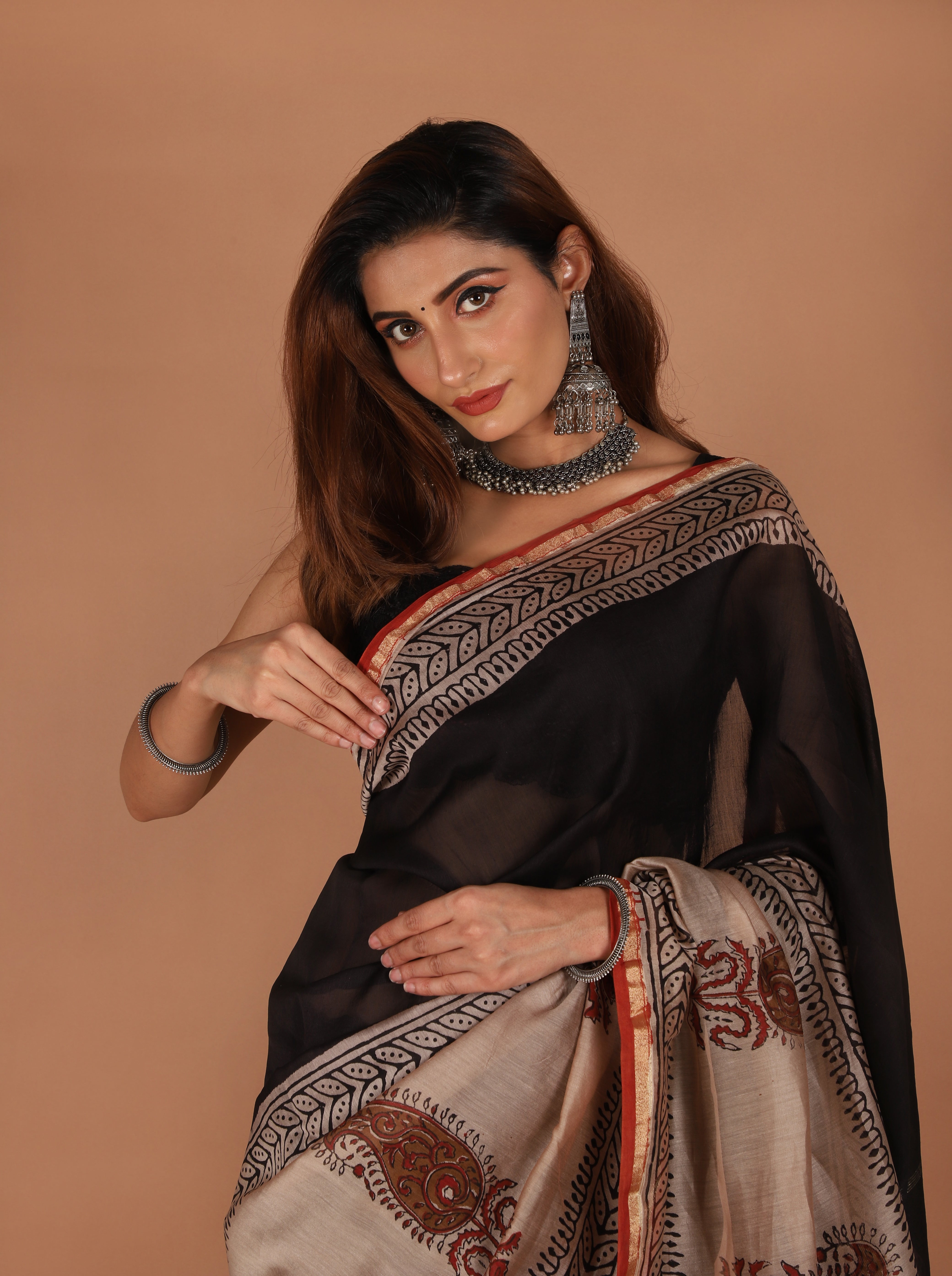 Blush Pink Chanderi Silk Saree with Hand Embroidered Border