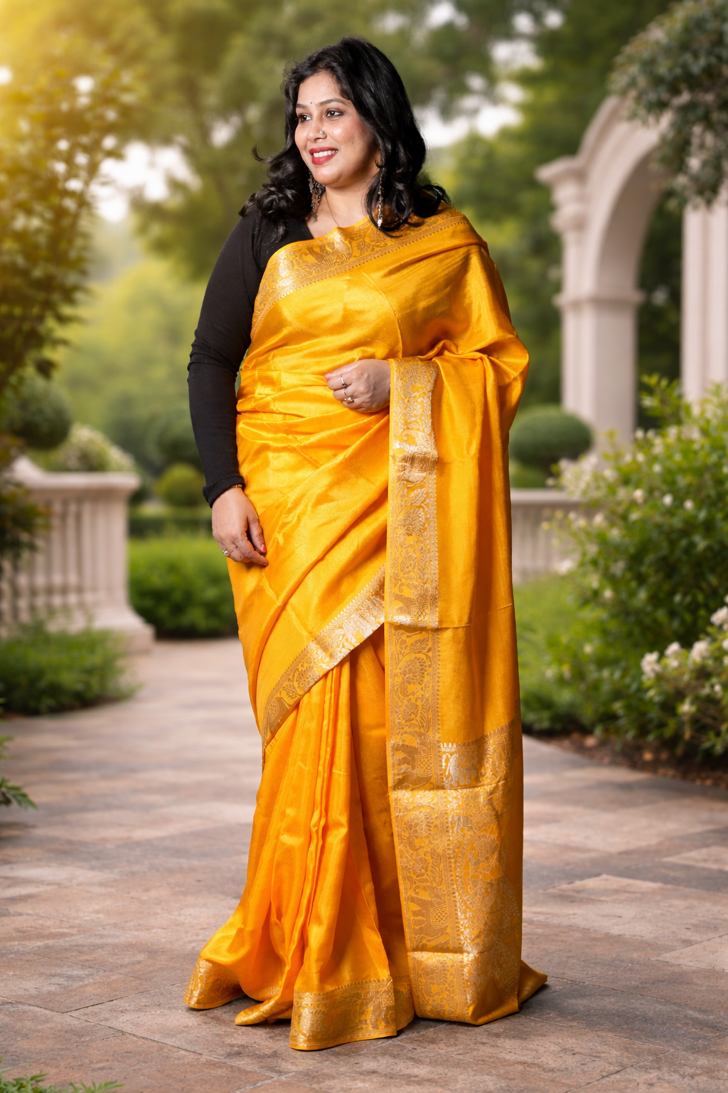 Yellow Plain Dola Silk Saree with Zari Border