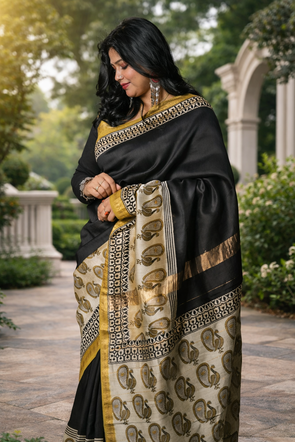 Pure Maheshwari Silk Hand Block Print Saree