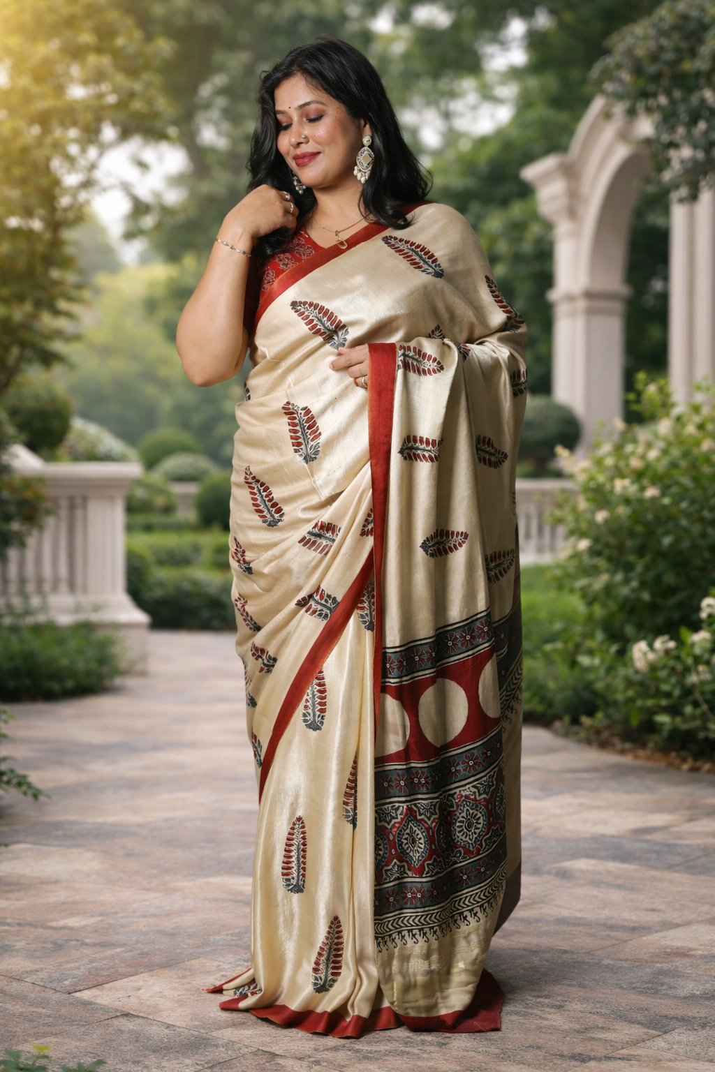 Pure Gajji Silk Ajrakh Print Saree